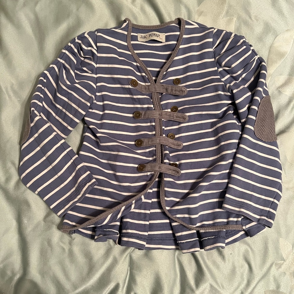 Jak and Peppar blue and white striped cotton able jacket 6x girls